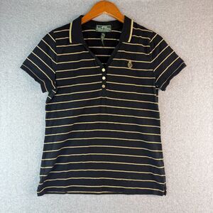 Ralph Lauren Active Stripped Short Sleeve Black/Gold Polo Old Money Vintage Sz L